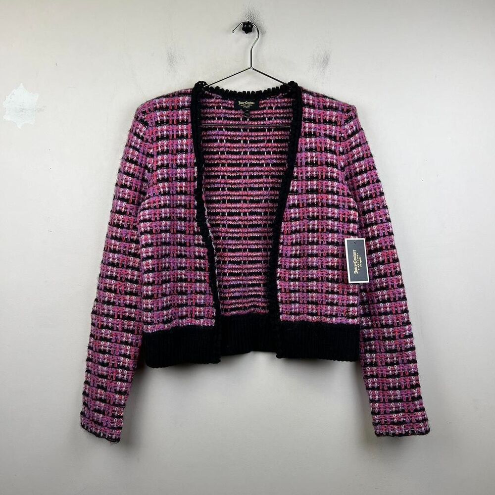 NWT Juicy Couture Pink and Black Tweed Yarn Cardigan Size M